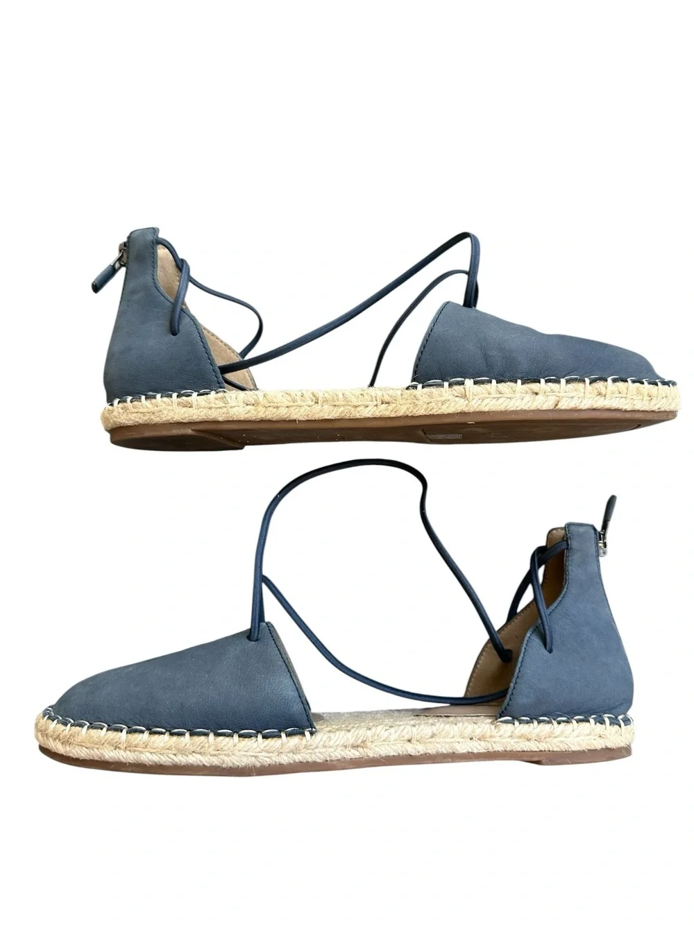 Eileen Fisher Espadrille Flats Navy Leather Ankle Wrap Size 7.5